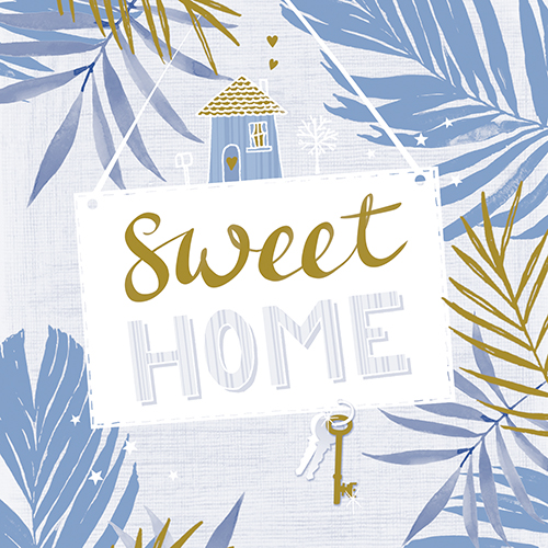 12 x 30 Servietten, 3-lagig 1/4-Falz 33 cm x 33 cm blau "Sweet Home"