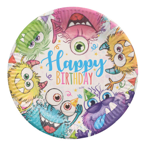 20 x 10 Teller, Pappe rund Ø 23 cm "Funny Monsters"