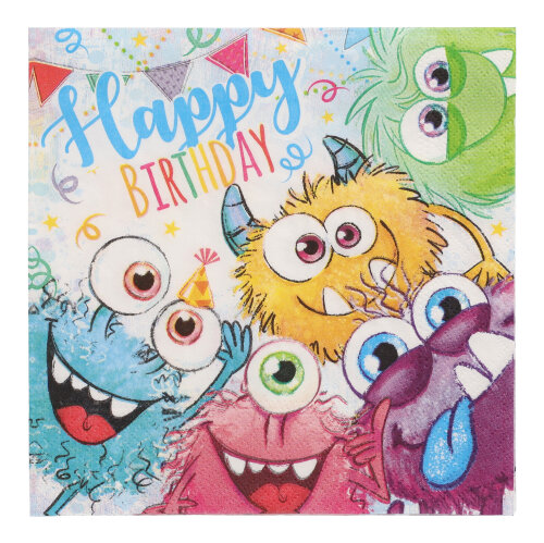 10 x 20 Servietten, 3-lagig 1/4-Falz 33 cm x 33 cm "Funny Monsters"