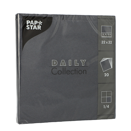 15 x 20 Servietten "DAILY Collection" 1/4-Falz 32 cm x 32 cm schwarz