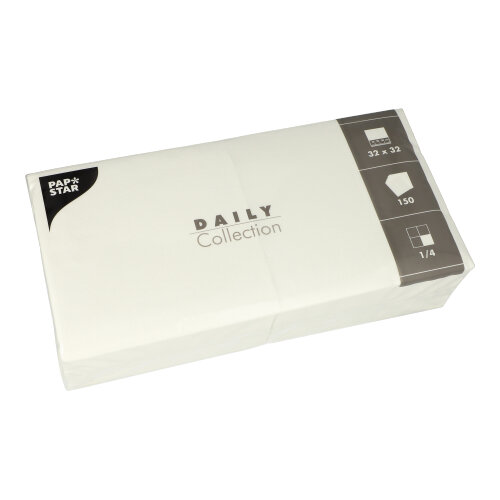 6 x 150 Servietten "DAILY Collection" 1/4-Falz 32 cm x 32 cm weiss