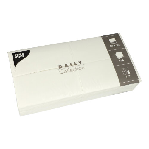 6 x 150 Servietten "DAILY Collection" 1/8-Falz 32 cm x 32 cm weiss