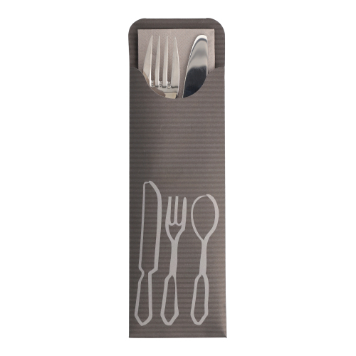 5 x 100 Bestecktaschen 23,5 cm x 7,3 cm anthrazit inkl. farbiger Serviette