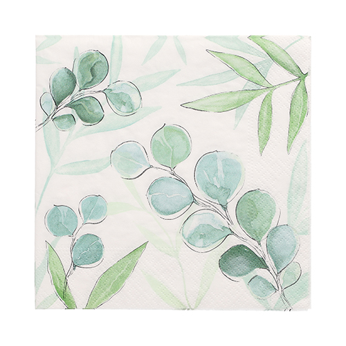 10 x 20 Servietten, 3-lagig 1/4-Falz 33 cm x 33 cm "Eucalyptus Twigs"