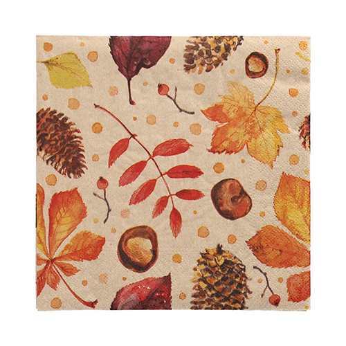 10 x 20 Servietten, 3-lagig 1/4-Falz 33 cm x 33 cm natur "Höstlöv" aus recyceltem Papier