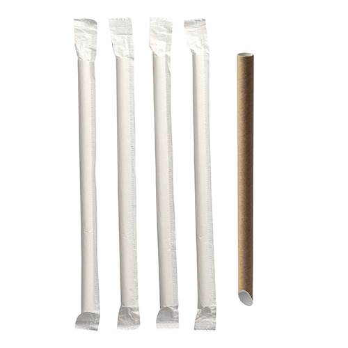 6 x 200 Bubble Tea Halme Papier "pure" Ø 12 mm · 20 cm braun einzeln gehüllt, einseitig spitz
