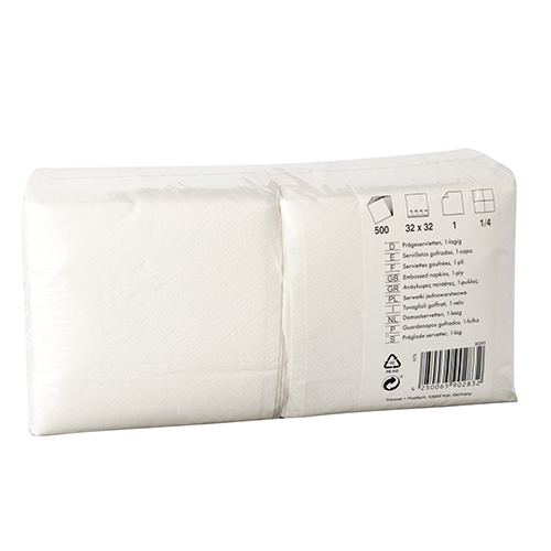 9 x 500 Servietten, 1-lagig 1/4-Falz 32 cm x 32 cm weiss