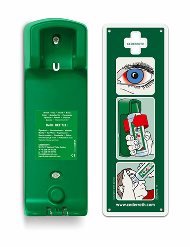 10 x "Cederroth" Wandhalter Augendusche 27 cm x 9 cm x 7 cm "Eye Wash" inkl. Hinweisschild