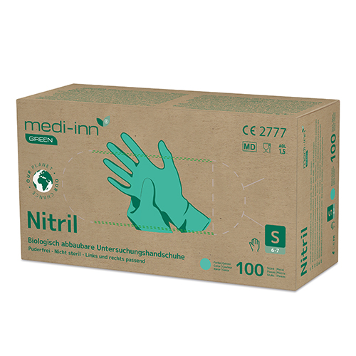 10 x 100 "Medi-Inn GREEN" Handschuhe, Nitril puderfrei grün Größe: S biologisch abbaubar