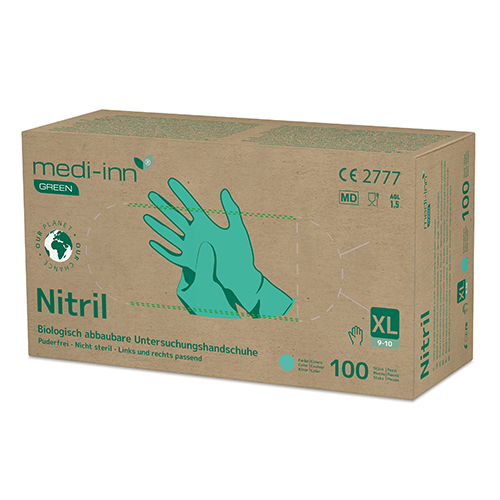 10 x 100 "Medi-Inn GREEN" Handschuhe, Nitril puderfrei grün Größe: XL biologisch abbaubar