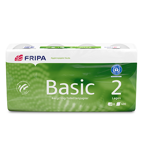 8 x 8 Rollen Toilettenpapier, 2-lagiges Tissue Ø 12 cm · 11,5 cm x 9,8 cm weiss "Basic" 250 Blatt