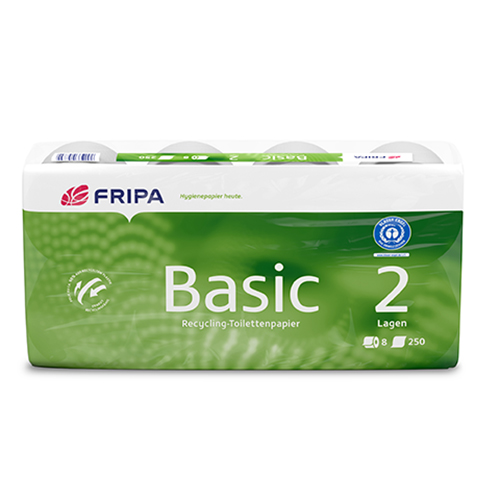 6 x 8 Rollen Toilettenpapier, 2-lagiges Tissue Ø 12 cm · 11,5 cm x 9,8 cm weiss "Basic" 400 Blatt