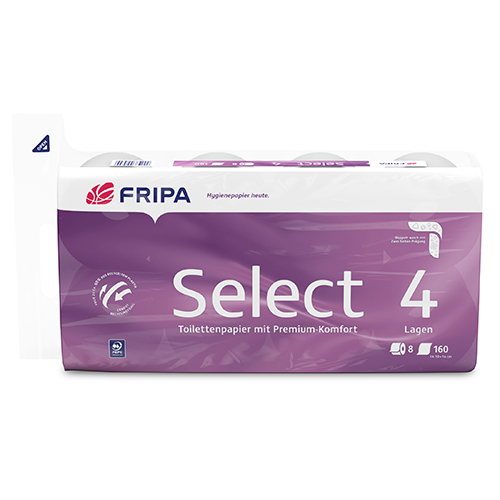 6 x 8 Rollen Toilettenpapier, 4-lagiges Tissue Ø 12 cm · 13,8 cm x 9,8 cm hochweiss "Select" 160 Blatt