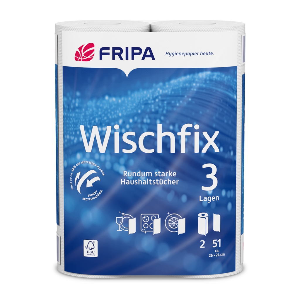 16 x 2 Rollen Küchenrollen 3-lagig 26 cm x 23,8 cm weiss "Wischfix" 51 Blatt