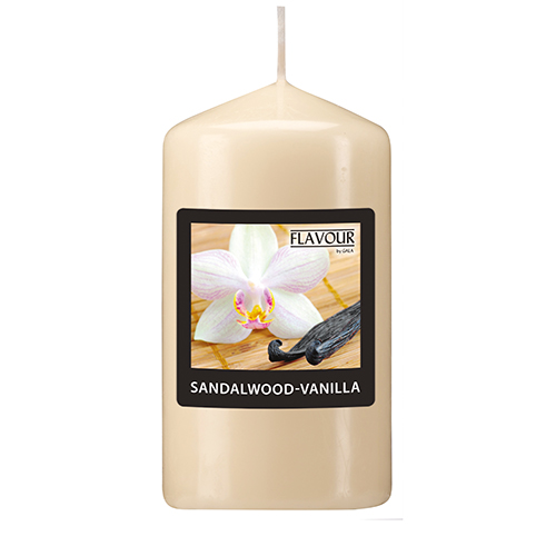 6 x "GALA" Duft-Stumpenkerze Ø 58 mm · 110 mm elfenbein - Sandalwood-Vanilla