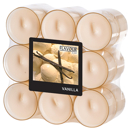 6 x 18 "GALA" Duftlichte Ø 38 mm · 24 mm creme - Vanilla in Polycarbonathülle