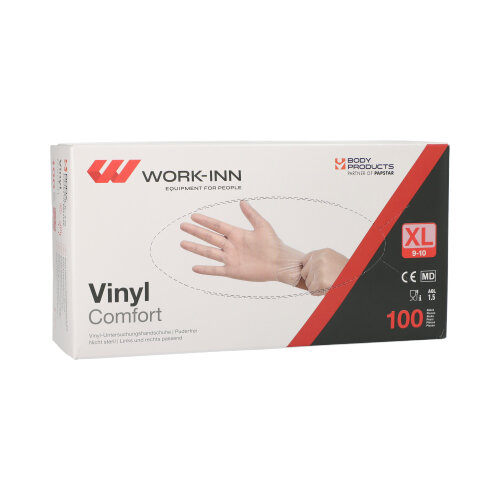 10 x 100 "WORK-INN/PS" Handschuhe, Vinyl puderfrei "Comfort" transparent Größe: XL