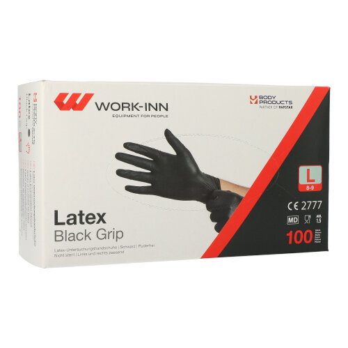 10 x 100 "WORK-INN/PS" Handschuhe, Latex puderfrei "Black Grip" schwarz Größe: L