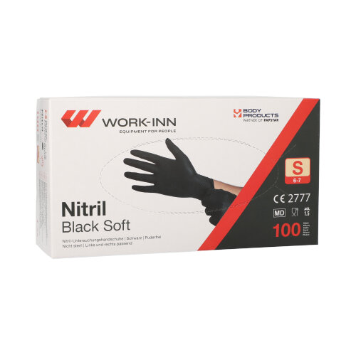 10 x 100 "WORK-INN/PS" Handschuhe, Nitril puderfrei "Black Soft" schwarz Größe: S