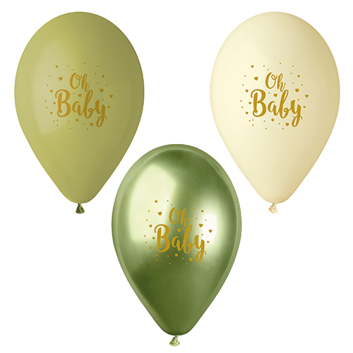 12 x 6 Luftballons Ø 29 cm grün "Oh Baby"