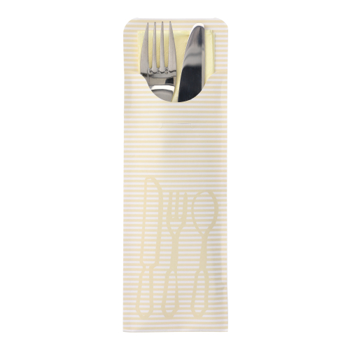 5 x 100 Bestecktaschen 23,5 cm x 7,9 cm creme inkl. farbiger Serviette