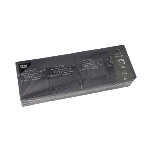 6 x 300 Snackservietten "DAILY Collection" 1/4-Falz 24 cm x 16,5 cm schwarz "Enjoy your Meal"