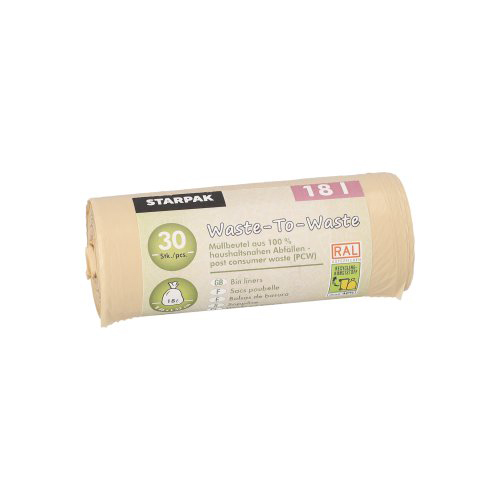 30 x 30 Müllbeutel aus 100% PCW "Waste-To-Waste" 18 l 52 cm x 46 cm beige