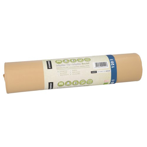 10 x 20 Müllsäcke aus 100% PCW "Waste-To-Waste" 120 l 109 cm x 70,5 cm braun