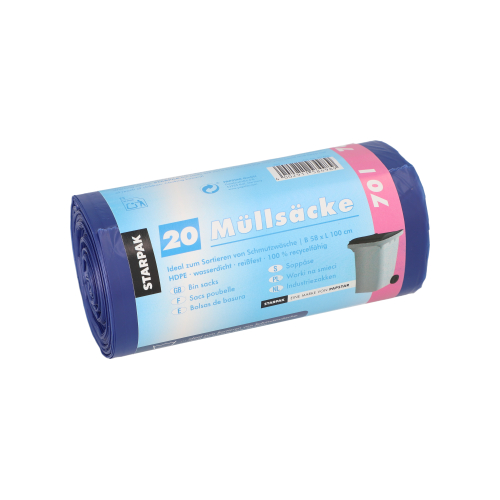 25 x 20 Müllsäcke, HDPE 70 l 100 cm x 58 cm blau