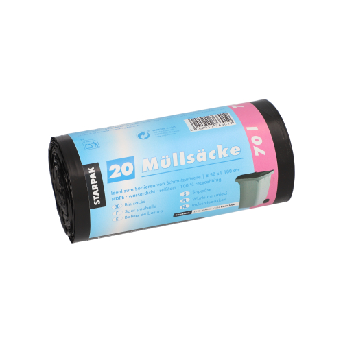 25 x 20 Müllsäcke, HDPE 70 l 100 cm x 58 cm schwarz