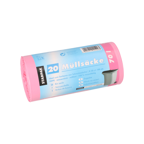 25 x 20 Müllsäcke, HDPE 70 l 100 cm x 58 cm pink