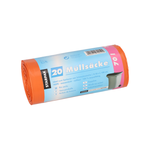 25 x 20 Müllsäcke, HDPE 70 l 100 cm x 58 cm orange