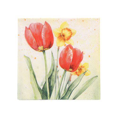 12 x 50 Servietten, 3-lagig 1/4-Falz 25 cm x 25 cm "Tulips & Daffodils"