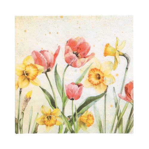 6 x 100 Servietten, 3-lagig 1/4-Falz 33 cm x 33 cm "Tulips & Daffodils"