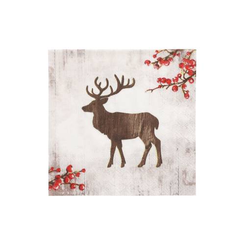 14 x 20 Servietten, 3-lagig 1/4-Falz 25 cm x 25 cm "X-Mas Deer"