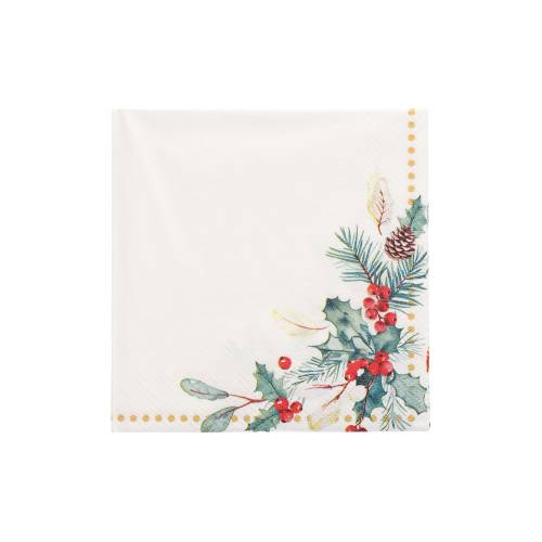 12 x 50 Servietten, 3-lagig 1/4-Falz 25 cm x 25 cm "Mistletoe and Pinecone"