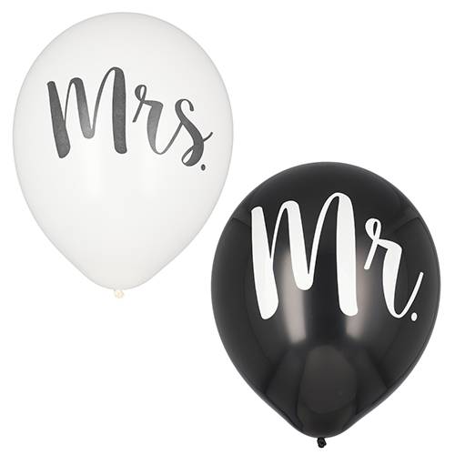 12 x 6 Luftballons Ø 29 cm "Mr. + Mrs."