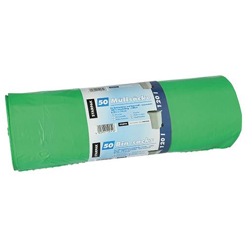 4 x 50 Müllsäcke, LDPE 120 l 110 cm x 70 cm grün 40 my