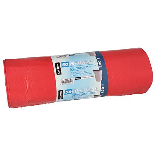 4 x 50 Müllsäcke, LDPE 120 l 110 cm x 70 cm rot 40 my