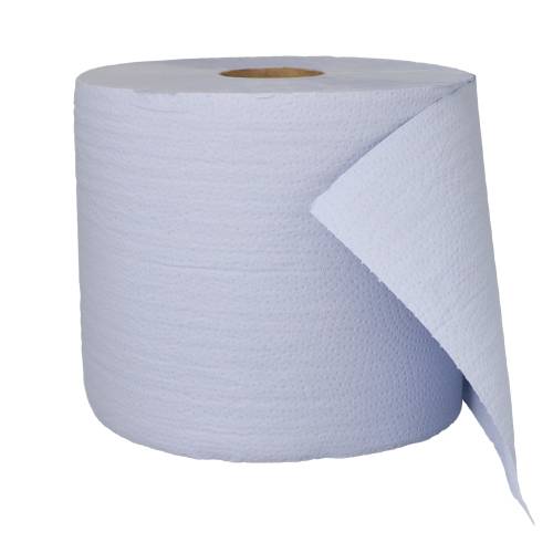 2 Putzrollen, 2-lagig Ø 27 cm · 335 m x 22 cm blau perforiert, 1.000 Abrisse, Blatt 22 x 33,5 cm