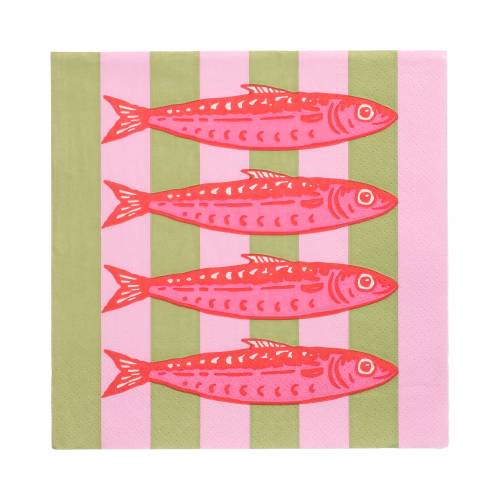 10 x 20 Servietten, 3-lagig 1/4-Falz 33 cm x 33 cm "Modern Fish"