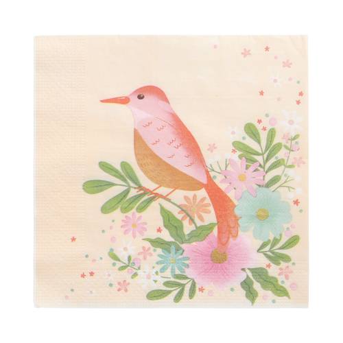 10 x 20 Servietten, 3-lagig 1/4-Falz 33 cm x 33 cm "Flowery Bird"