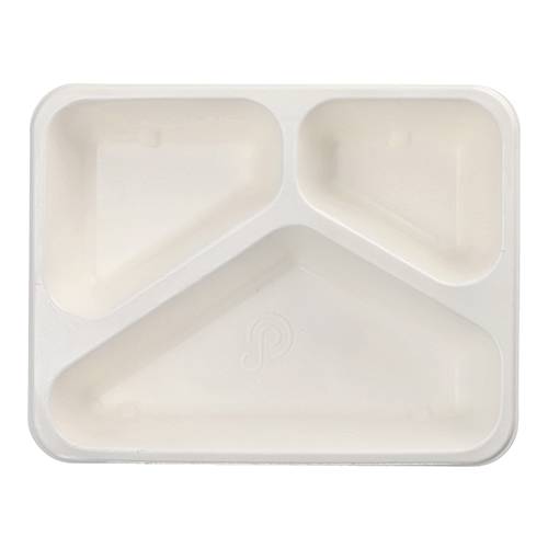 6 x 50 Siegelschalen Zuckerrohr 3-geteilt 1000 ml 4,9 cm x 22,7 cm x 17,8 cm weiss