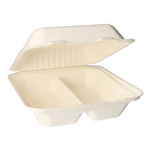4 x 50 Menüboxen, Zuckerrohr "pure" 2-geteilt 7,7 cm x 20 cm x 22 cm weiss