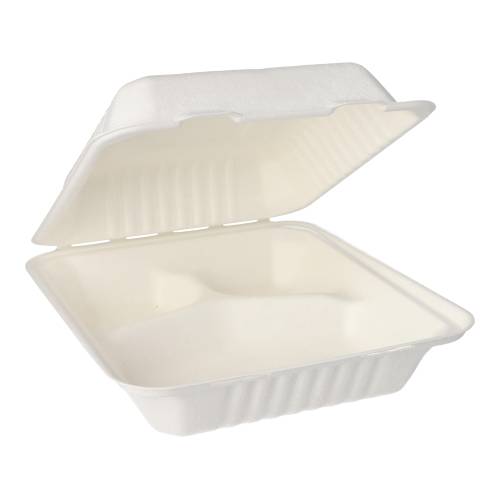 4 x 50 Menüboxen, Zuckerrohr "pure" 3-geteilt 7,7 cm x 20 cm x 22 cm weiss