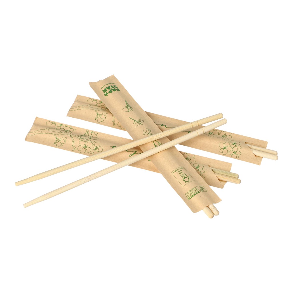 10 x 100 Paar Essstäbchen Bambus "ASIA" rund 19,5 cm einzeln gehüllt