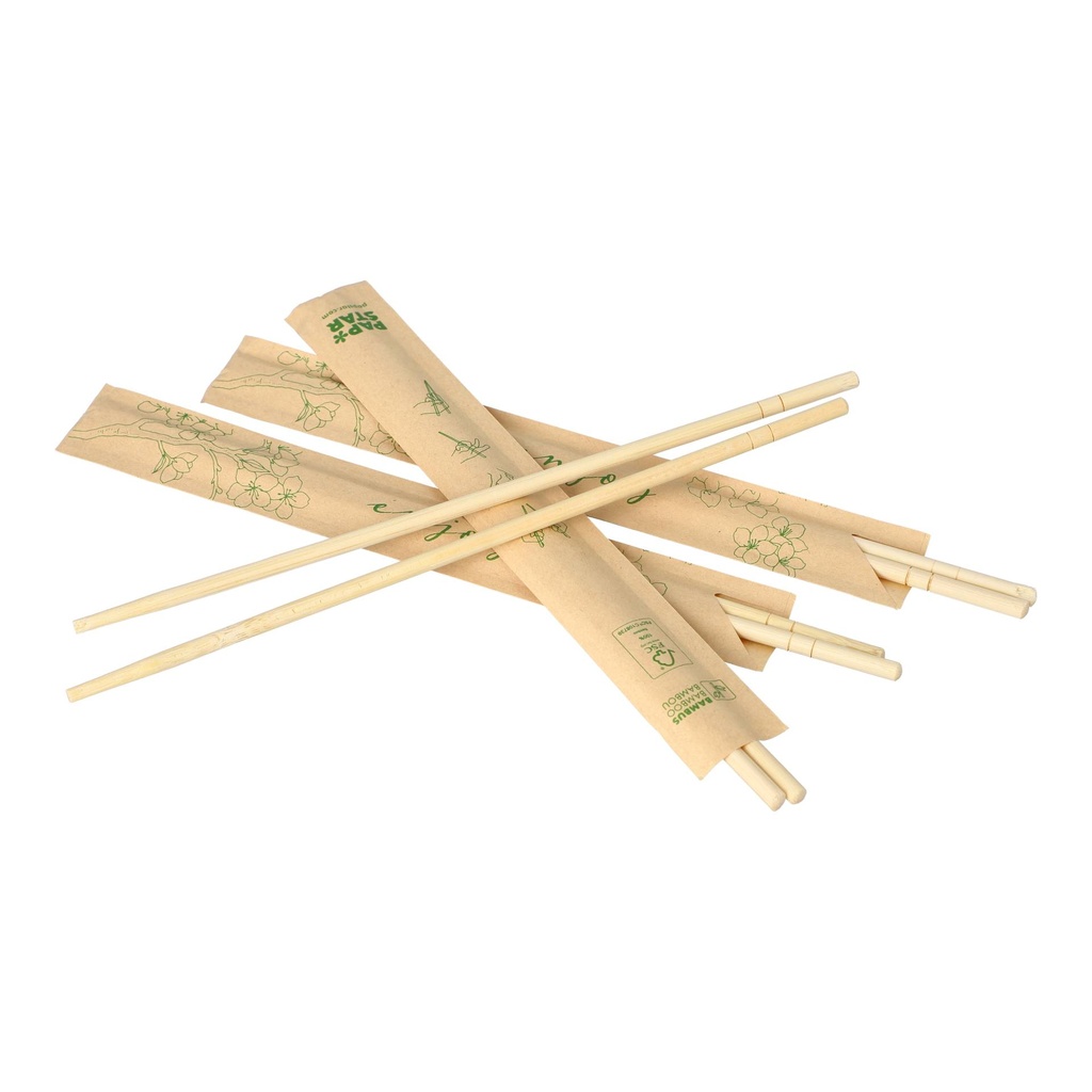 10 x 100 Paar Essstäbchen Bambus "ASIA" rund 22,5 cm einzeln gehüllt