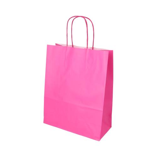 10 x 25 Tragetaschen, Papier 28 cm x 22 cm x 10 cm pink mit gedrehtem Tragegriff