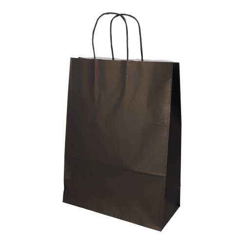 10 x 25 Tragetaschen, Papier 35 cm x 26 cm x 12 cm schwarz mit gedrehtem Tragegriff