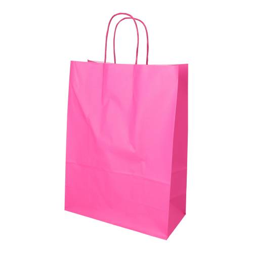 10 x 25 Tragetaschen, Papier 35 cm x 26 cm x 12 cm pink mit gedrehtem Tragegriff
